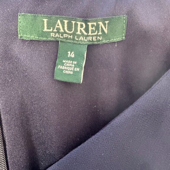 Lauren Ralph Lauren Navy Chiffon Cape Overlay Evening Gown Size 14 - Picture 4 of 4